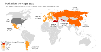 Truck driver shortages 2023 world map